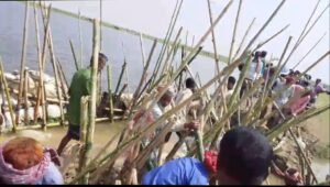 দেখার হাওরে বাঁধ ভেঙে ঢুকছে পানি, ফসলরক্ষায় প্রাণপণ চেষ্টা