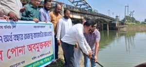 শান্তিগঞ্জে বিভিন্ন জলাশয়ে মাছের পোনা অবমুক্ত
